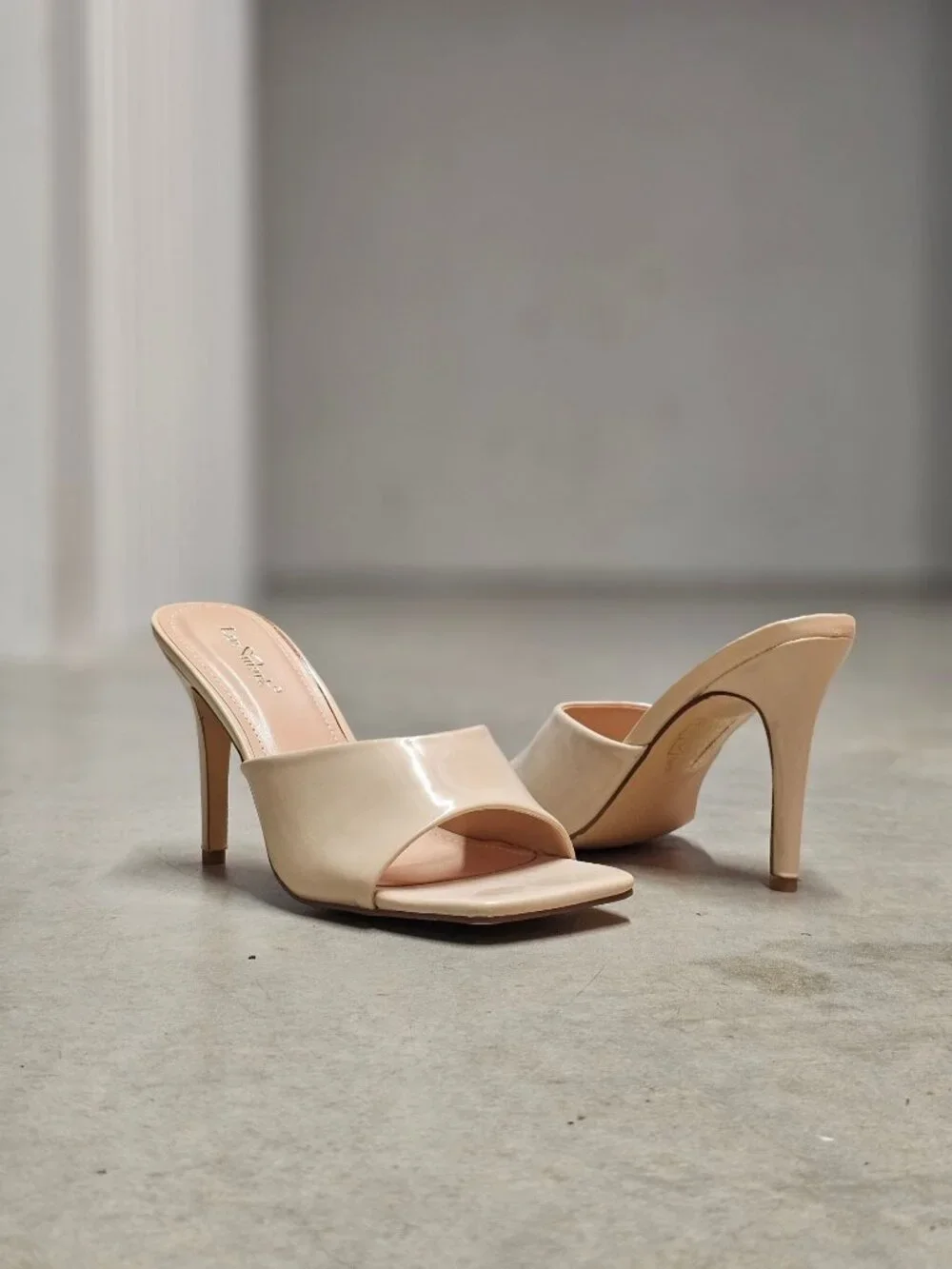 Nude Open-Toe Patent Leather High Heel Mules With Square Toe Design For Women